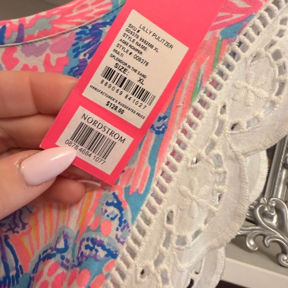 Lilly Pulitzer Pink and Blue Dress with White Lace - Picture 2 of 2